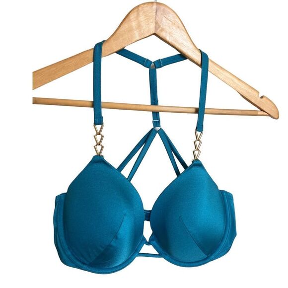 Victorias Secret Swim Push Up Padded Racerback Bikini Chain Link Top Size 36D - Picture 3 of 6